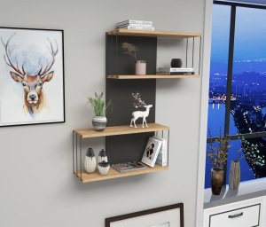 Nástenná polica Destan - Anthracite, Pine