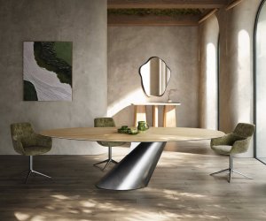 Jedálenský stôl Edge oválny 280x130 keramika Laminam® sabbia dubová