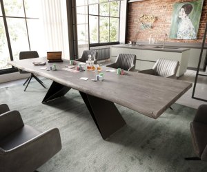 Jídelní stůl Edge 300x100 XL akácie platinová podnož ve tvaru V plochá