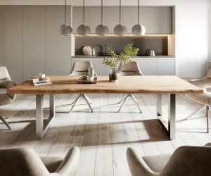 Jedálenský stôl Edge 260x100 XL akácia prírodná nerezová oceľ široký