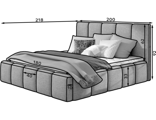 Posteľ Edvige + Drevený rám + plynový piest + kontajner 180x200