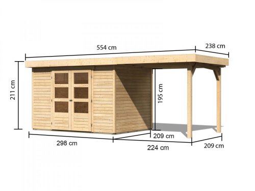 Drevený záhradný domček ASKOLA 4 s prístavkom 240 Dekorhome - BAREVNÁ VARIANTA: Sivá
