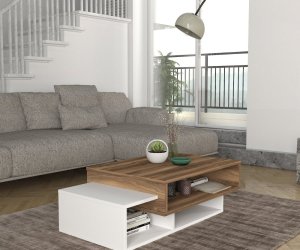 Konferenčný stolík Tab - White, Walnut