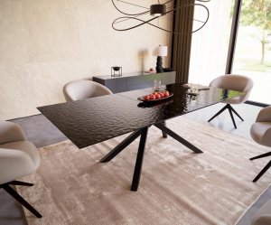 Jídelní stůl Edge 180-220x100 sklo s reliéfem kouřově černé 3D design