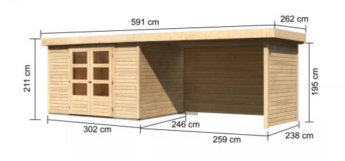 Dřevěný zahradní domek ASKOLA 5 s přístavkem 280 Dekorhome - BAREVNÁ VARIANTA: Šedá