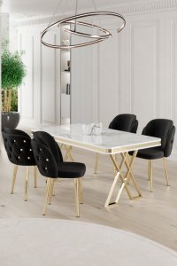 Dining Table & Chairs Set (5 Pieces) Rigel - White, Gold, Black