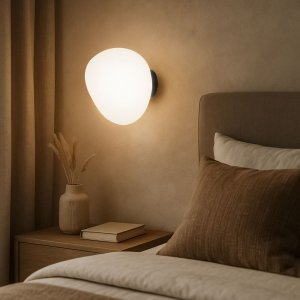 Nástenná lampa STONES inšpirovaná kameňom - biele tienidlo 20 cm v japonskom štýle - štýlová nástenná lampa do spálne E27