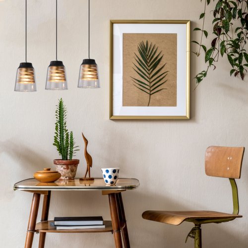 Čierno-zlatá závesná lampa, sklenené tienidlo, 3x60W, E27, Fresno