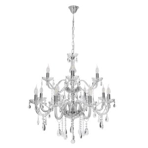 Závesná lampa Cristallo chróm 12x40W E14 priehľadná
