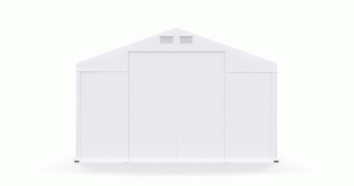 Skladový stan 5x10x2,5m strecha PVC 560g/m2 boky PVC 500g/m2 konštrukcie ZIMA PLUS - Barva střešní plachty: Šedá, Barva boční plachty: Zelená, Barva svislých pruhů: Bílá