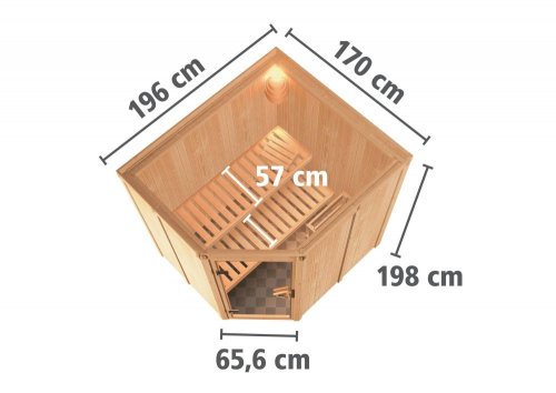 Interiérová finská sauna 196x170 cm s pecou 3,6 kW Dekorhome
