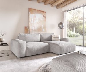 Rohová pohovka Lanzo XL 280x175 cm manšestr stříbrnošedá variabilní