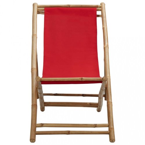 Skládací plážové lehátko bambus / plátno Dekorhome - BAREVNÁ VARIANTA: Červená