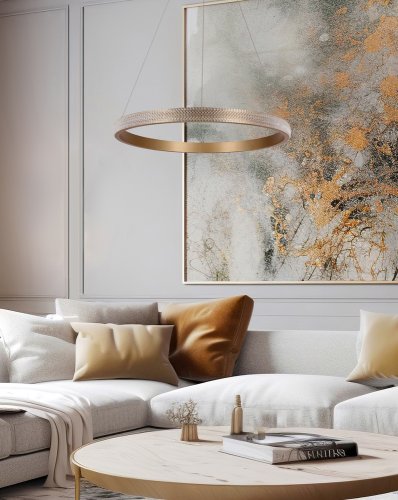 ZÁVESNÁ LAMPA HASHIM 40CM MATNÁ TMAVO ZLATÁ 22W LED KRYŠTÁLY ČÍRE