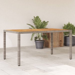 Zahradní stůl s akáciovou deskou šedý 150x90x75 cm polyratan