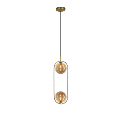 Závesná lampa CORDEL vintage - zlatá mosadz s jantárovými guľôčkovými tienidlami - elegantné osvetlenie obývačky 2x G9 LED