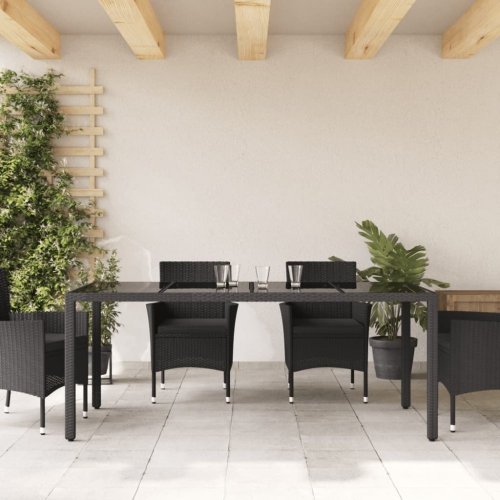 Zahradní stůl se skleněnou deskou černý 190x90x75 cm polyratan