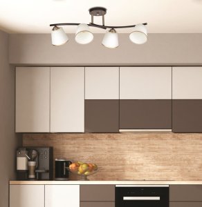 Stropná lampa Greco, hnedá+zlatá, 4x40, E27, biele tienidlo