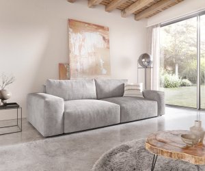 Veľká pohovka Lanzo XL 270x125 cm manšestrová strieborná sivá
