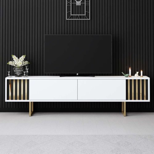 TV stolek Gold Line - White, Gold