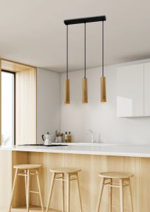 Čierna/drevená závesná lampa 3x25W Tubo