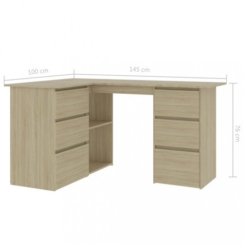 Rohový písací stôl so zásuvkami 145x100 cm Dekorhome - BAREVNÁ VARIANTA: Dub sonoma