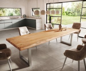 Jedálenský stôl Edge 300x100 XL akácia prírodná nerezová oceľ široký