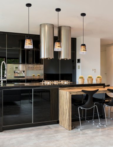 Čierno-zlatá závesná lampa, sklenené tienidlo, 60W, E27, Fresno