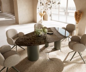 Jedálenský stôl Edge oválny 220x120 keramika Laminam® Emperador Extra