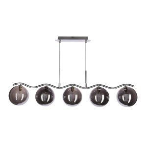 Stropná závesná lampa UMOS 5x20W G9 chróm grafitové sklenené tienidlo 14 cm moderné svietidlo do obývačky jedálne