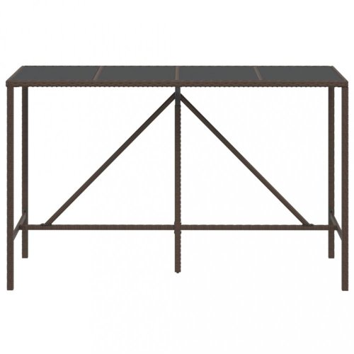 Barový stůl se skleněnou deskou hnědý 180x70x110 cm polyratan