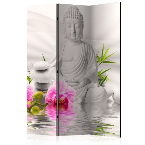 Paraván Buddha and Orchids Dekorhome - ROZMER: 135x172 cm (3-dielny)