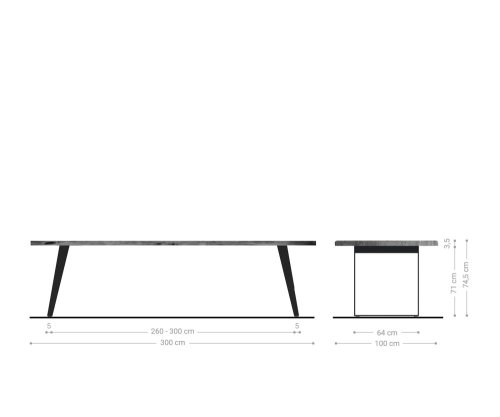 Jedálenský stôl Edge 300x100 cm akácia hnedá nerezová oceľ strieborná