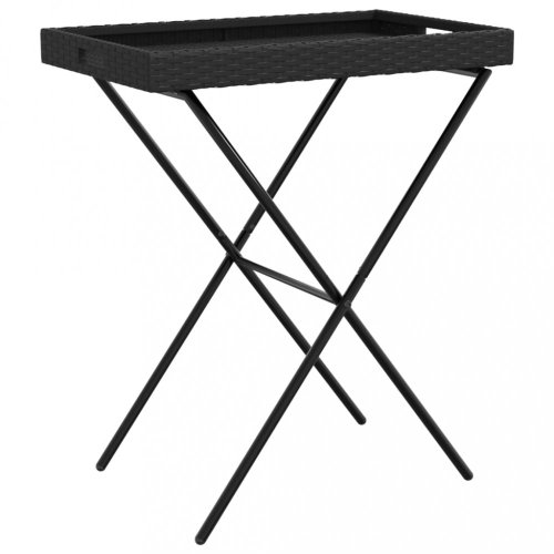Skládací stůl s podnosem černý 65 x 40 x 75 cm polyratan