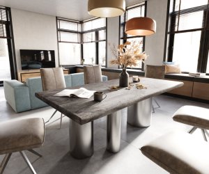 Jedálenský stôl Edge 200x100 XL Akácia platinum troa nerezová oceľ