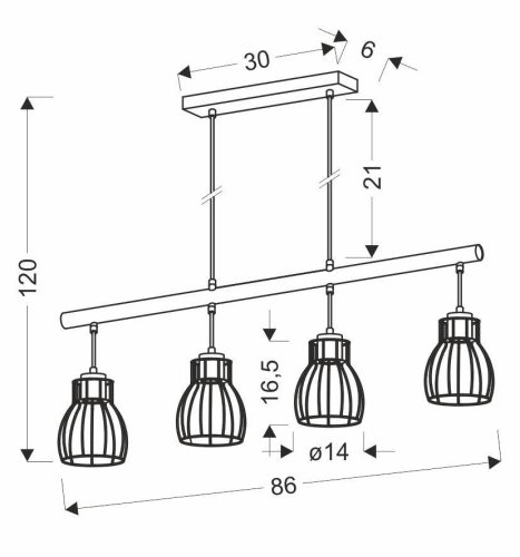 Závesná lampa čierna 4x60W Bernita - POSLEDNÝ KUS