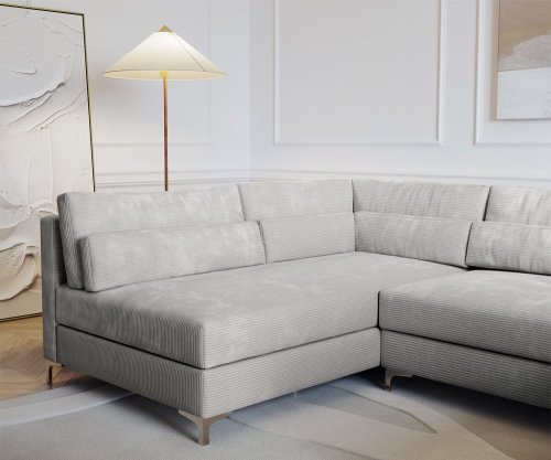Pohovka ve tvaru "U" Elio 300x185 cm manšestr stříbrnošedá s taburetem