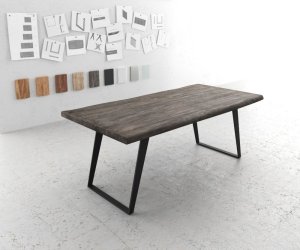 Jídelní stůl Edge 200x100 XL akácie platina kov šikmá