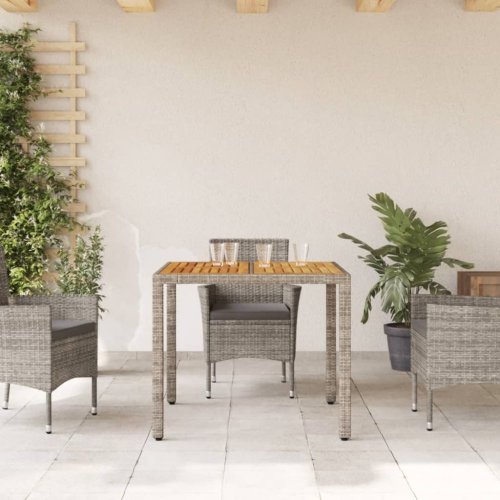 Zahradní stůl s akáciovou deskou šedý 90 x 90 x 75 cm polyratan
