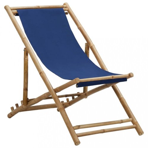 Skladacie plážové ležadlo bambus / plátno Dekorhome - BAREVNÁ VARIANTA: Modrá