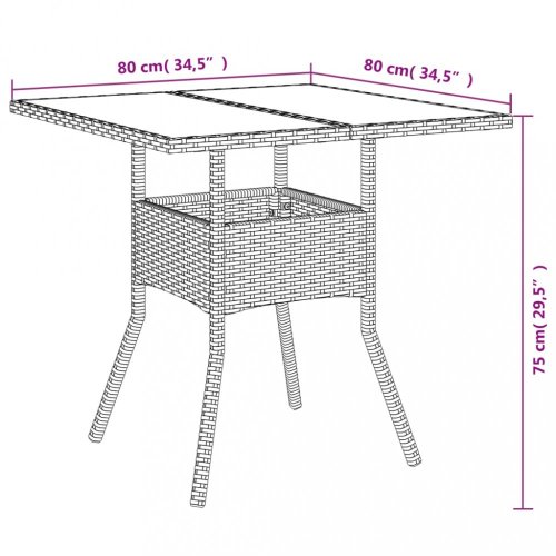 Zahradní stůl se skleněnou deskou hnědý 80x80x75 cm polyratan