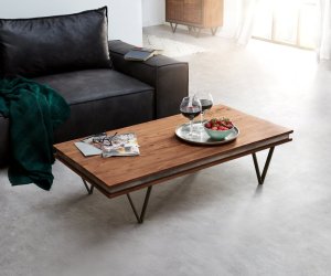 Konferenční stolek Stonegrace 117x60 cm akácie hnědá břidlice podnož