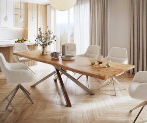 Jídelní stůl Edge 300x100 XL akácie přírodní křížová podnož obdélník