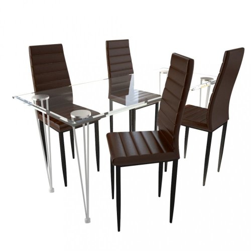 Jídelní set 4+1 umělá kůže / kov / sklo Dekorhome