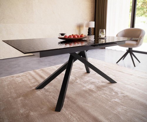 Jedálenský stôl Edge 180-220x100 reliéfne sklo dymovo čierna 3D dizajn