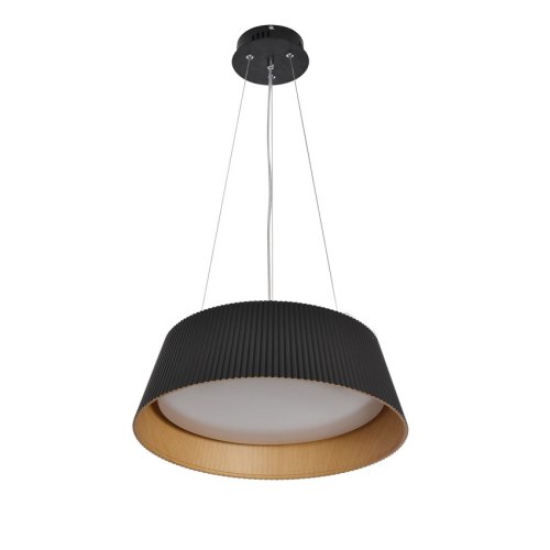 Závesná lampa Umbria čierna drevená s LED bielym tienidlom
