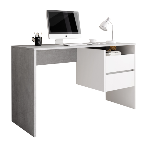 PC stůl se zásuvkami TULIO - BAREVNÁ VARIANTA: Bílá / beton