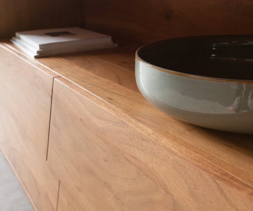 Komoda Eloi 240x40 cm přírodní akácie 2 dvířka 6 zásuvek podnož ve