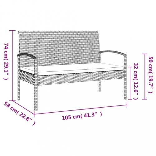 Zahradní lavice s poduškou černá 105 cm polyratan