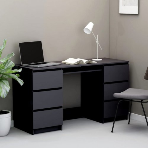 Písací stôl so 6 zásuvkami 140x50 cm Dekorhome - BAREVNÁ VARIANTA: Sivá lesk
